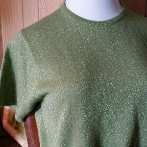 Vintage green-gold tinsel knit top